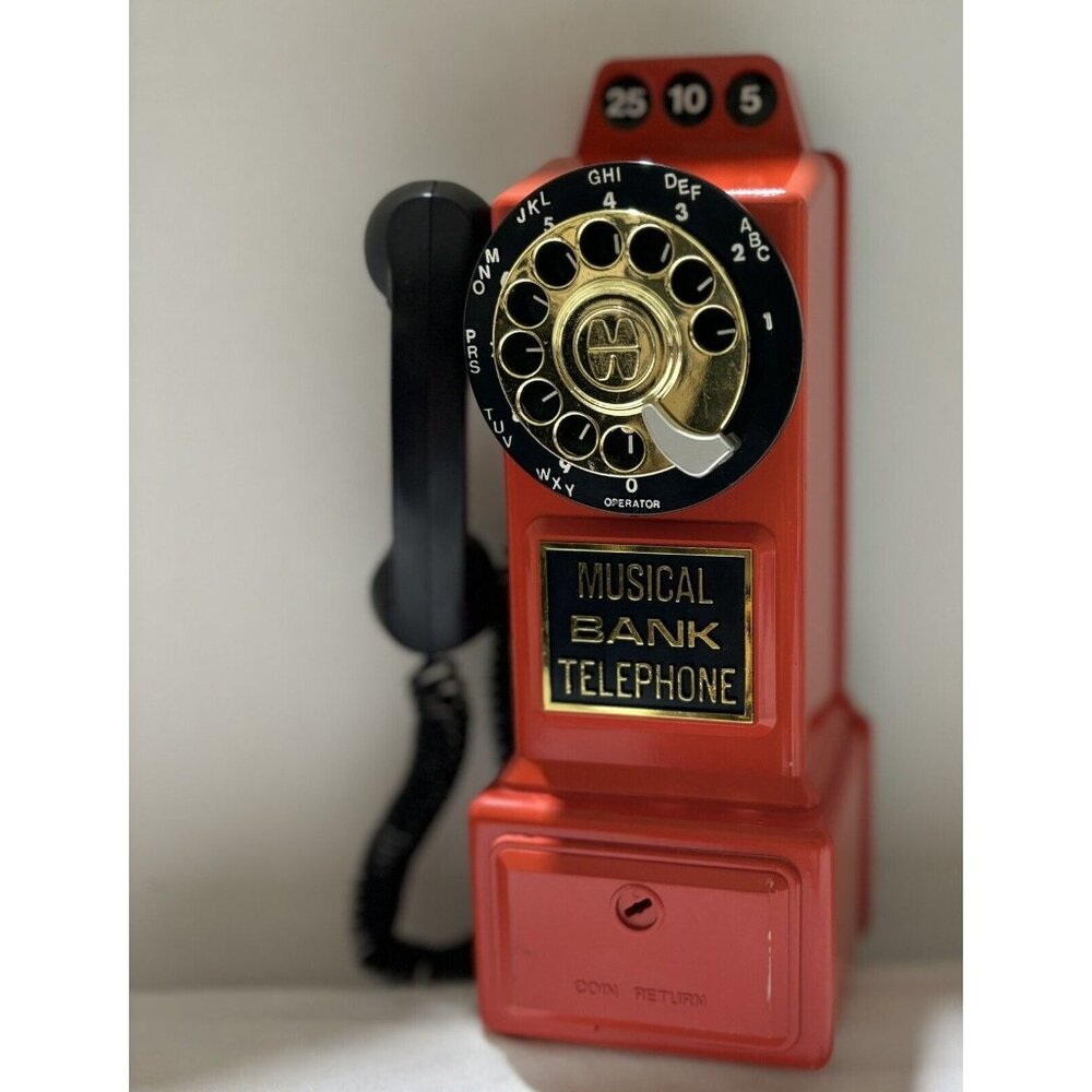 Crosley Red PayPhone 1950'sRetro Style Savings Bank with KEY, Metal Toy! Rare